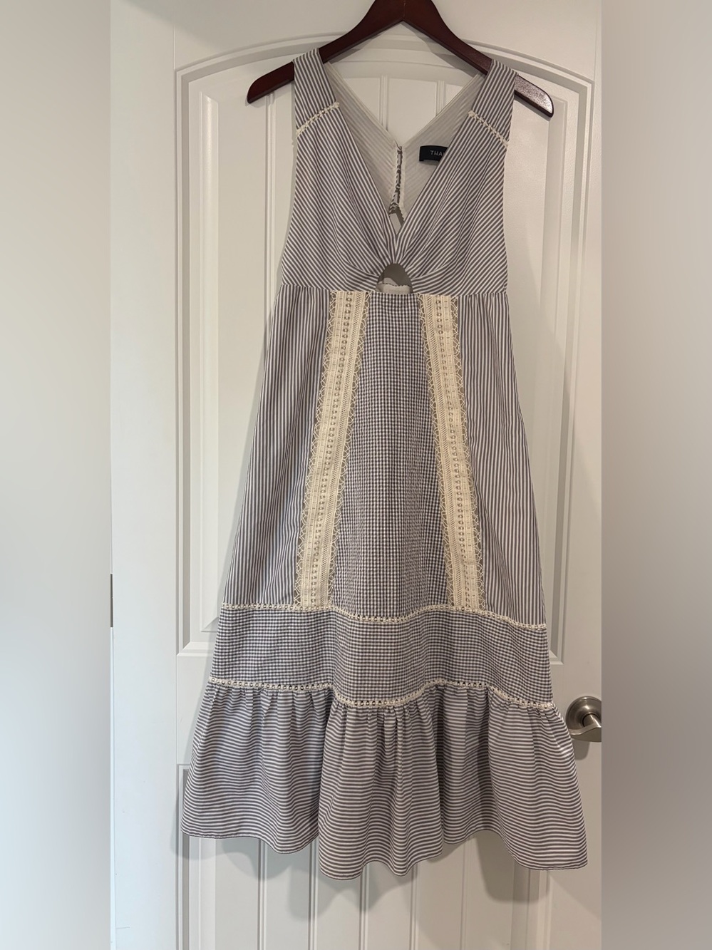Thakoon Striped Blue and White Lace-Trim Dress